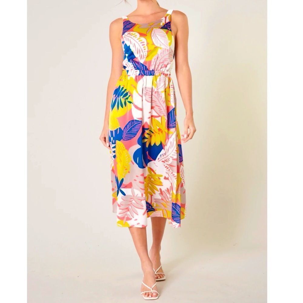 Tropical Print Midi Dress